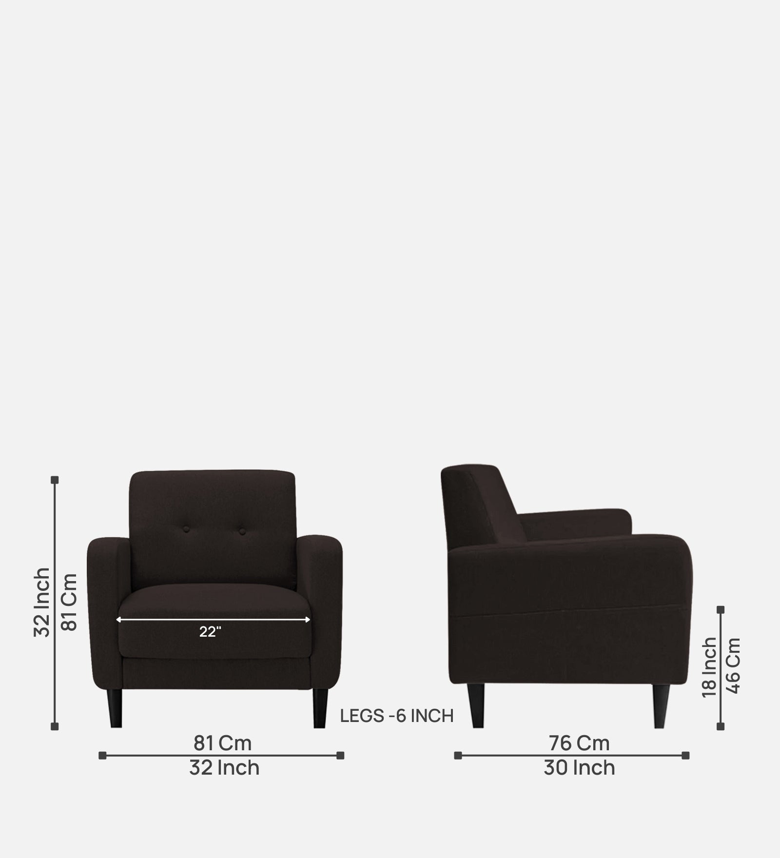 Marq Fabric 1 Seater Sofa In Cara Brown Colour - Febonic Living