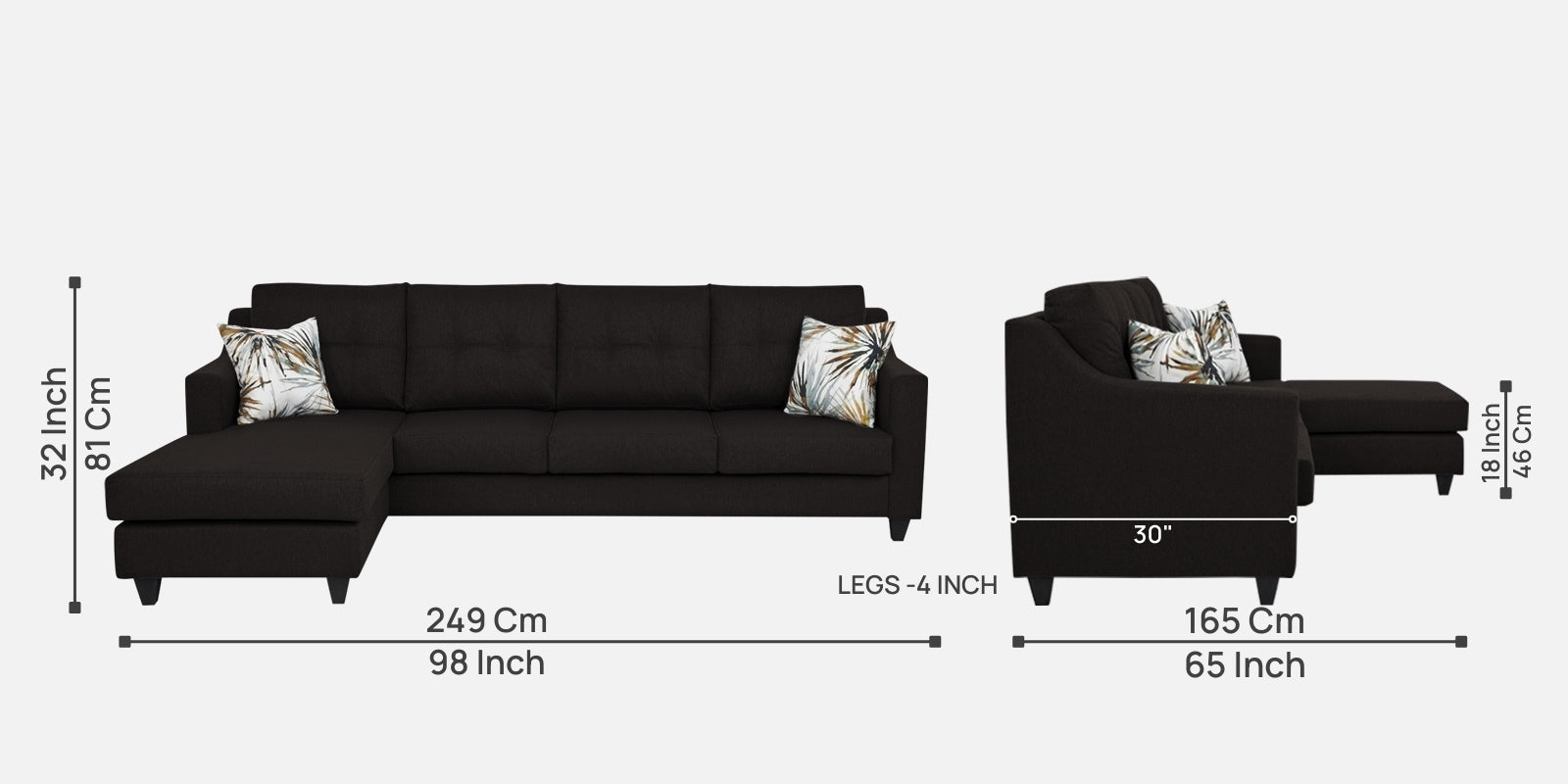 Welly Fabric RHS Sectional Sofa (3+Lounger) In Cara Brown Colour - Febonic Living