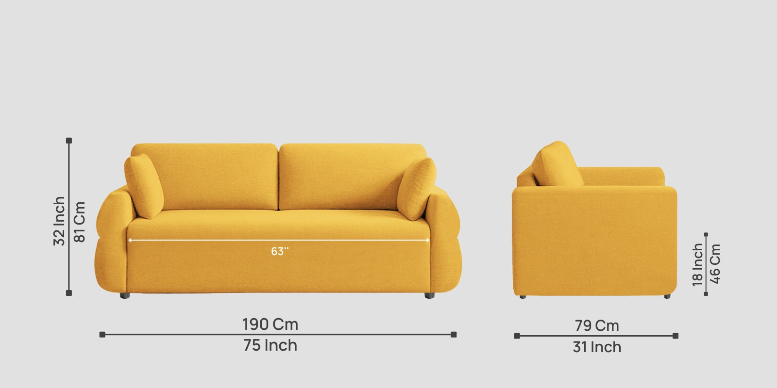 Jack Fabric 3 Seater Sofa In Bold Yellow Colour - Febonic Living