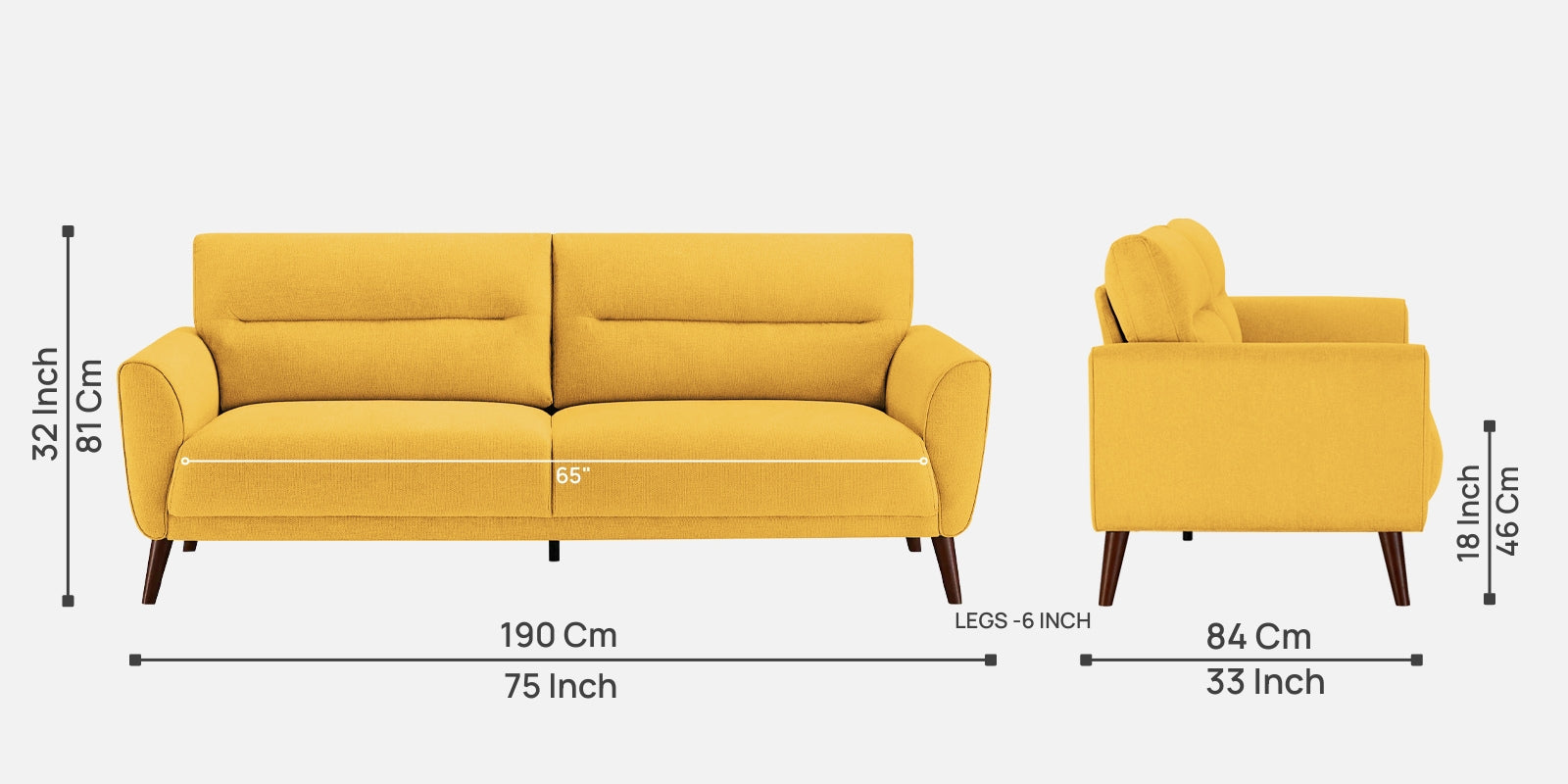 Castro Fabric 3 Seater Sofa In Bold Yellow Colour - Febonic Living