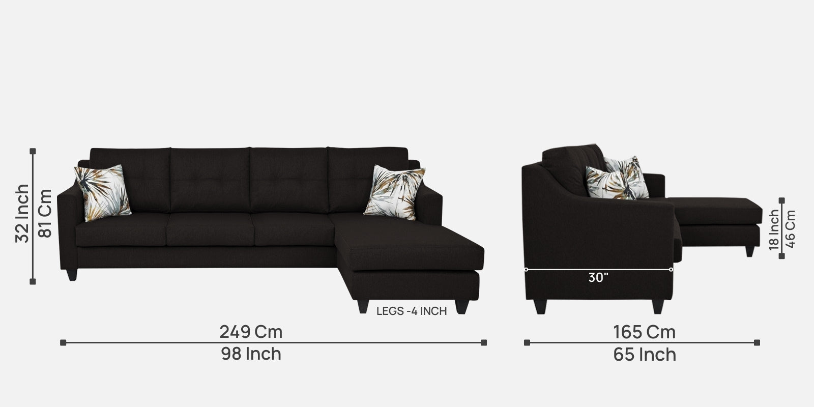 Welly Fabric LHS Sectional Sofa (3+Lounger) In Cara Brown Colour - Febonic Living