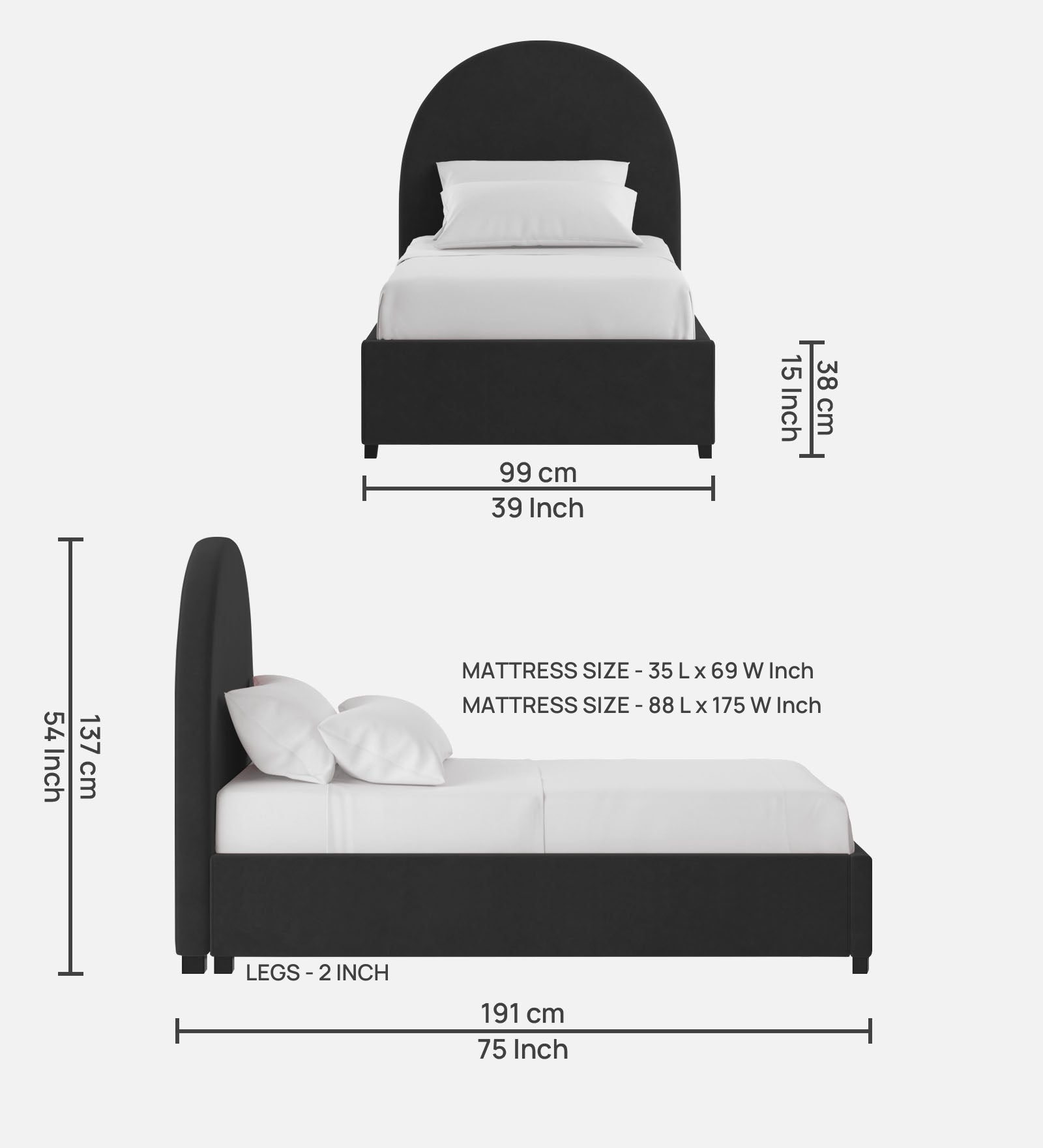 Maro Velvet Single Size Bed In Hory Grey Colour - Febonic Living