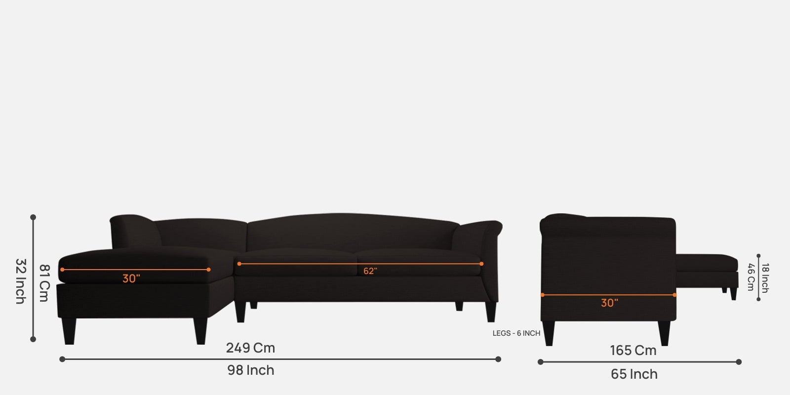 Kimber Fabric RHS Sectional Sofa (3+Lounger) In Cara Brown Colour - Febonic Living