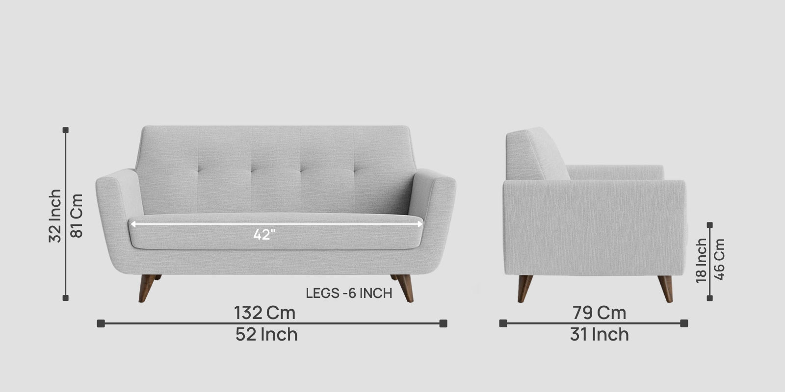 Jasmin Fabric 2 Seater Sofa In Lit Grey Colour - Febonic Living
