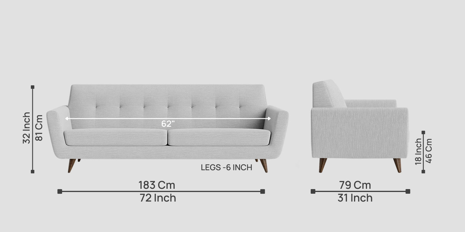 Jasmin Fabric 3 Seater Sofa In Lit Grey Colour - Febonic Living
