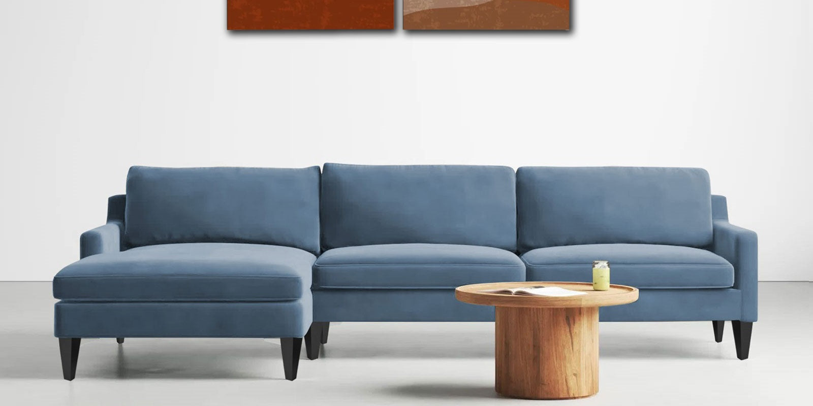 Jones Velvet RHS Sectional Sofa (3+Lounger) In Oxford Blue Colour - Febonic Living