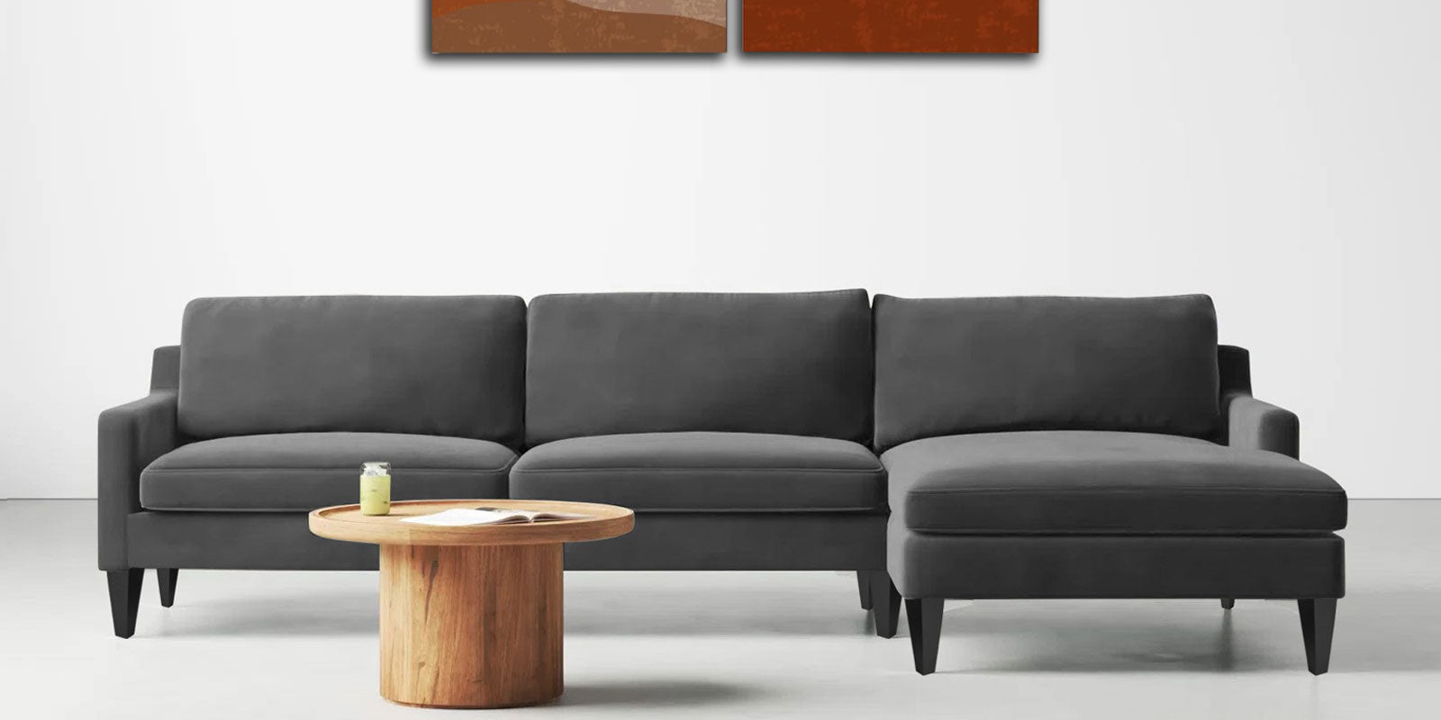 Jones Velvet LHS Sectional Sofa (3+Lounger) In Hory Grey Colour - Febonic Living