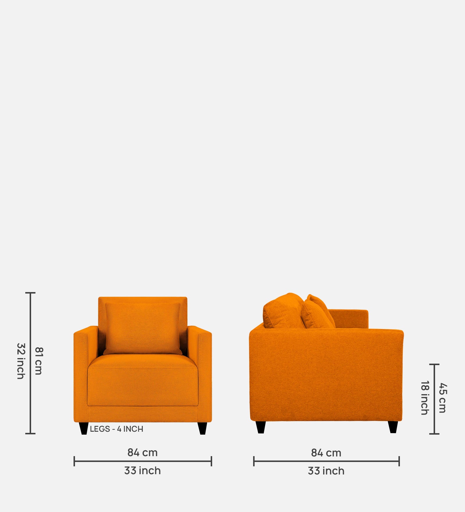Kera Fabric 1 Seater Sofa in Vivid Orange Colour