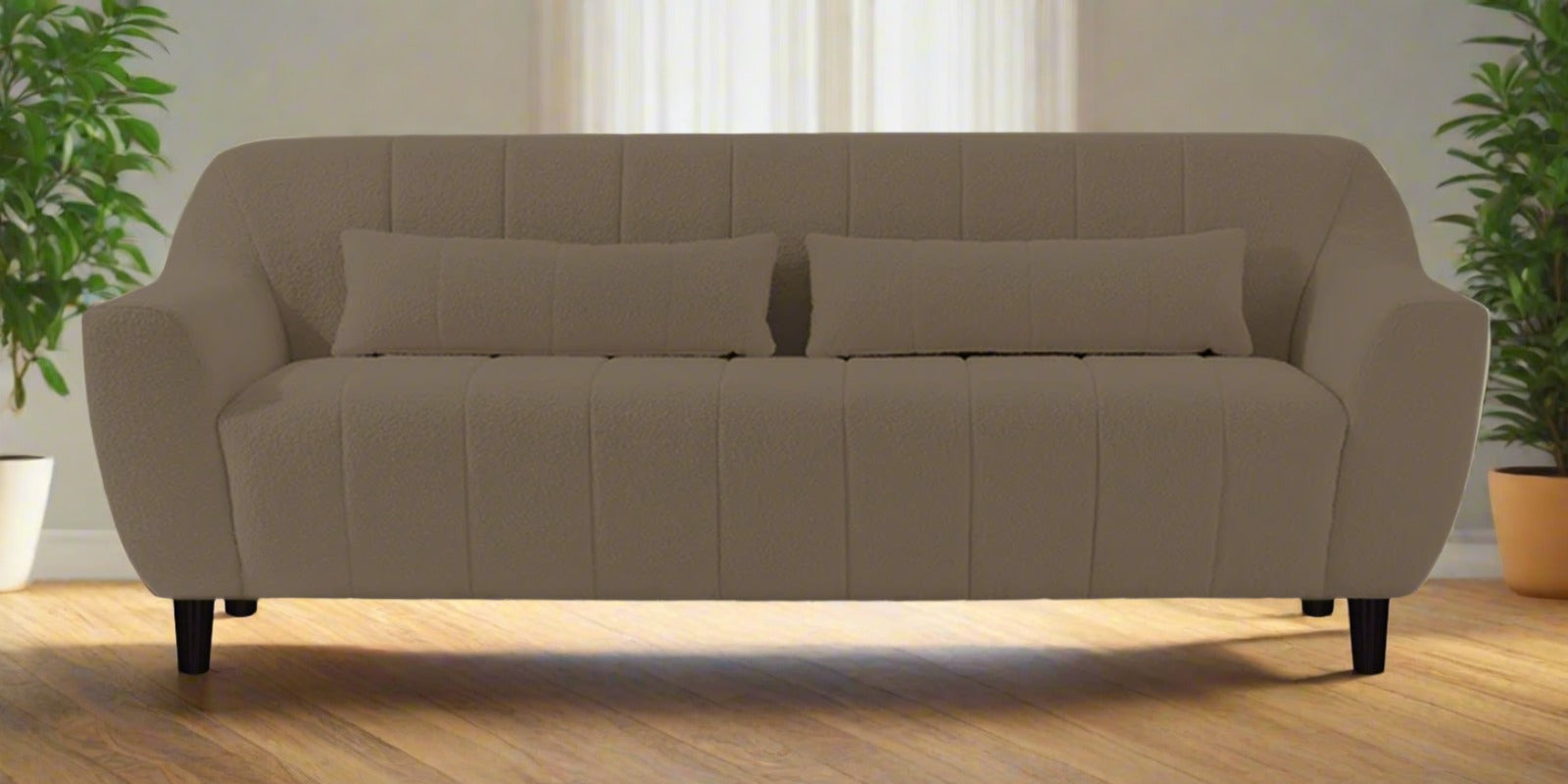 Nesco Boucle Fabric 3 Seater Sofa in Caro Beige Colour
