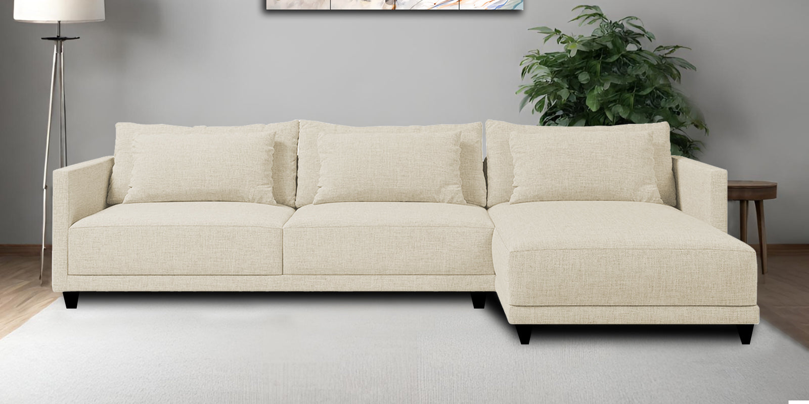 Kera Fabric LHS Sectional Sofa (3+Lounger) In Ivory Cream Colour - Febonic Living