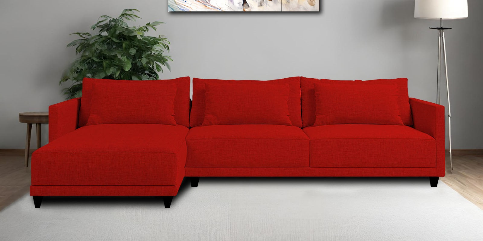 Kera Fabric RHS Sectional Sofa (3+Lounger) In Ruby Red Colour