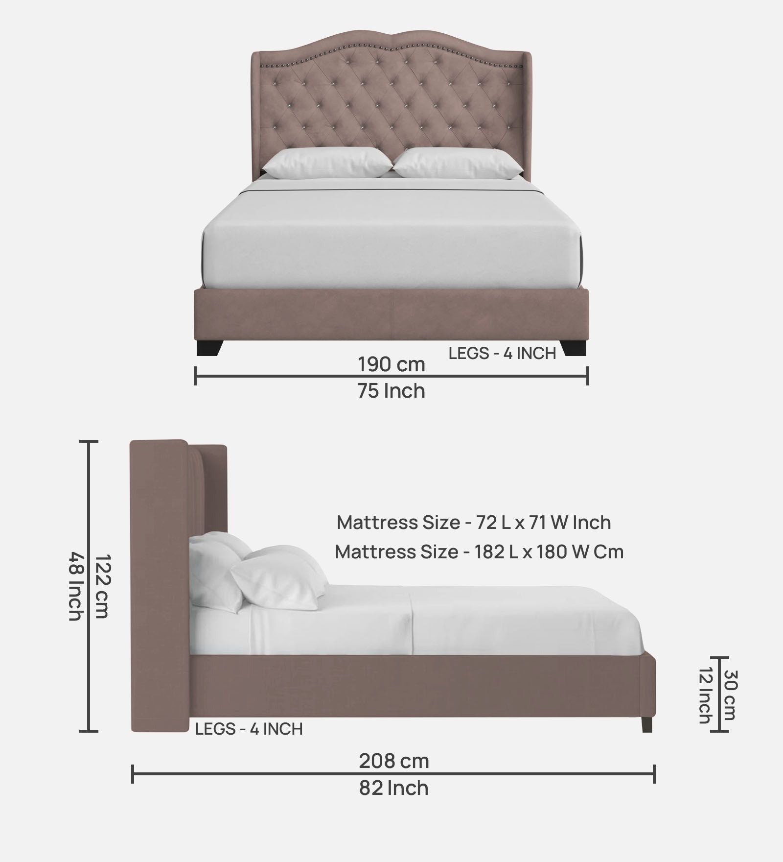 Blake Fabric King Size Bed in Kadhi Beige Colour - Febonic Living