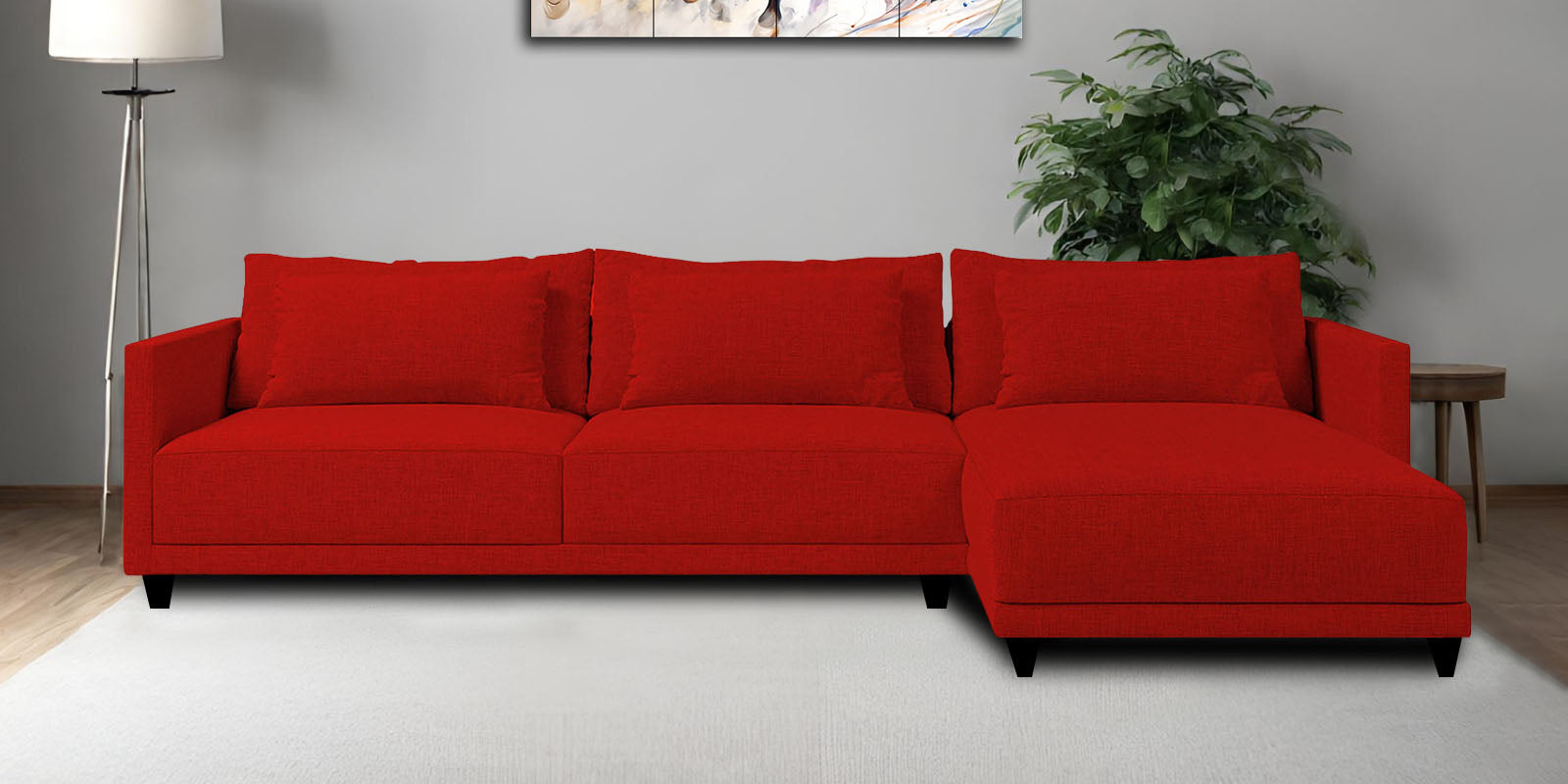 Kera Fabric LHS Sectional Sofa (3+Lounger) In Ruby Red Colour