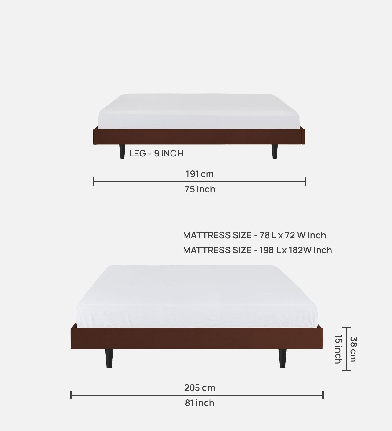Basi Fabric King Size Bed In Coffee Brown Colour