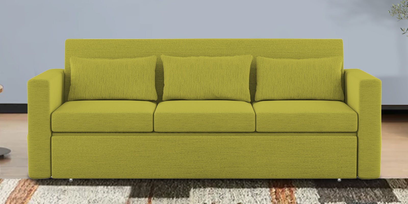River Fabric 3 Seater Pull Out Sofa Cum Bed In Parrot Green Colour - Febonic Living