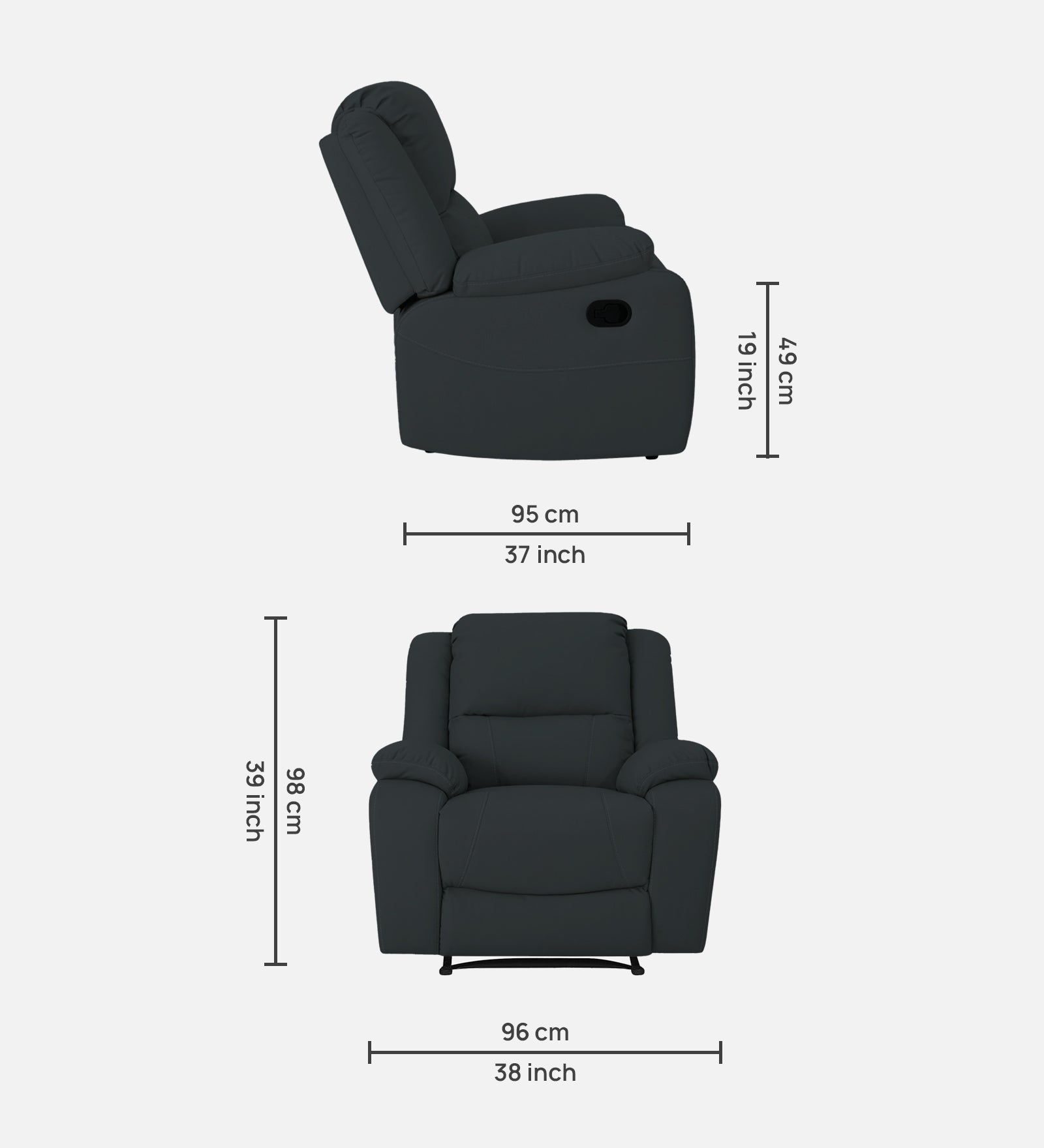 Adley Fabric 1 Seater Manual Recliner In Duby Grey Colour - Febonic Living