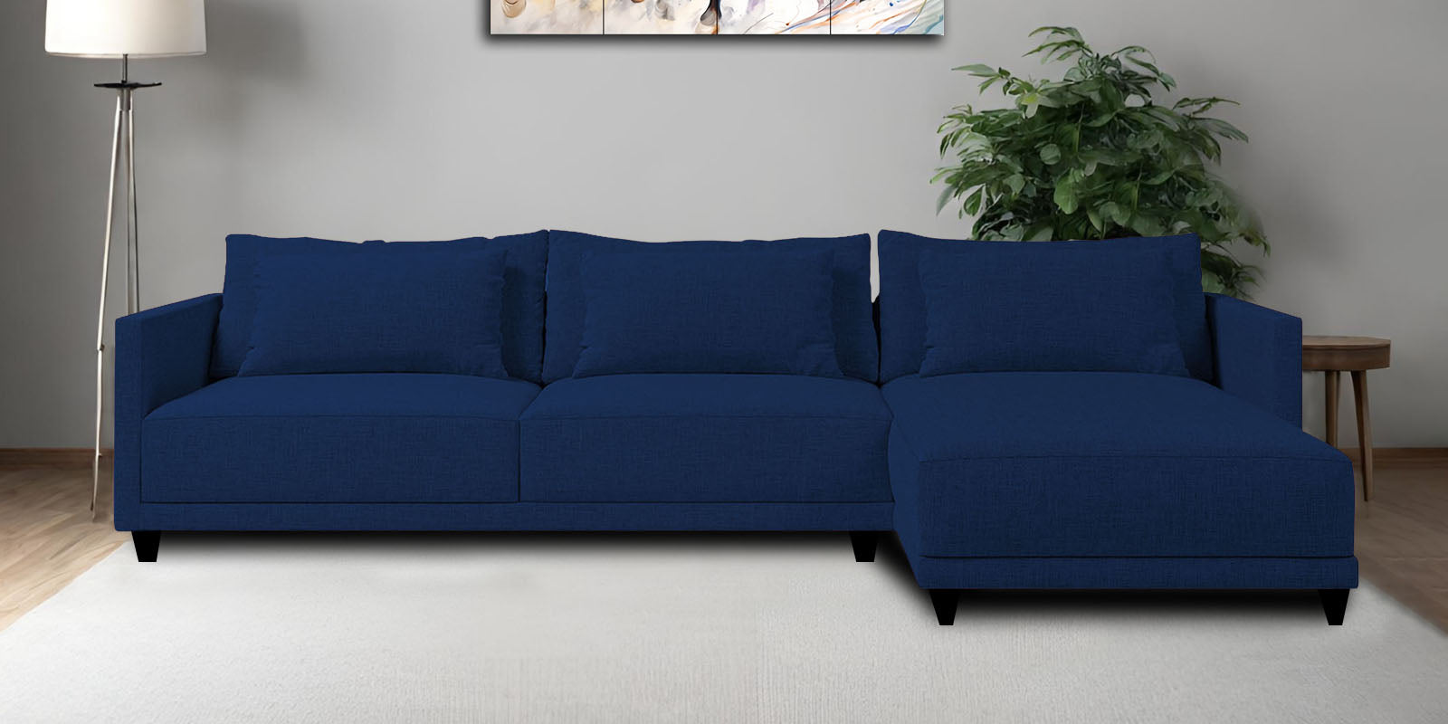 Kera Fabric LHS Sectional Sofa (3+Lounger) In Royal Blue Colour - Febonic Living
