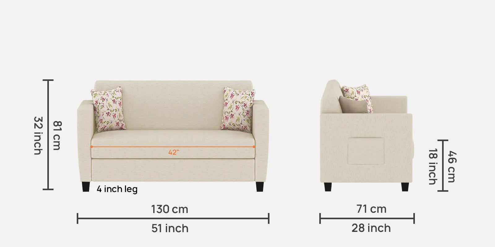 Gozi Fabric 2 Seater Sofa In Ivory Cream Colour Febonic Living