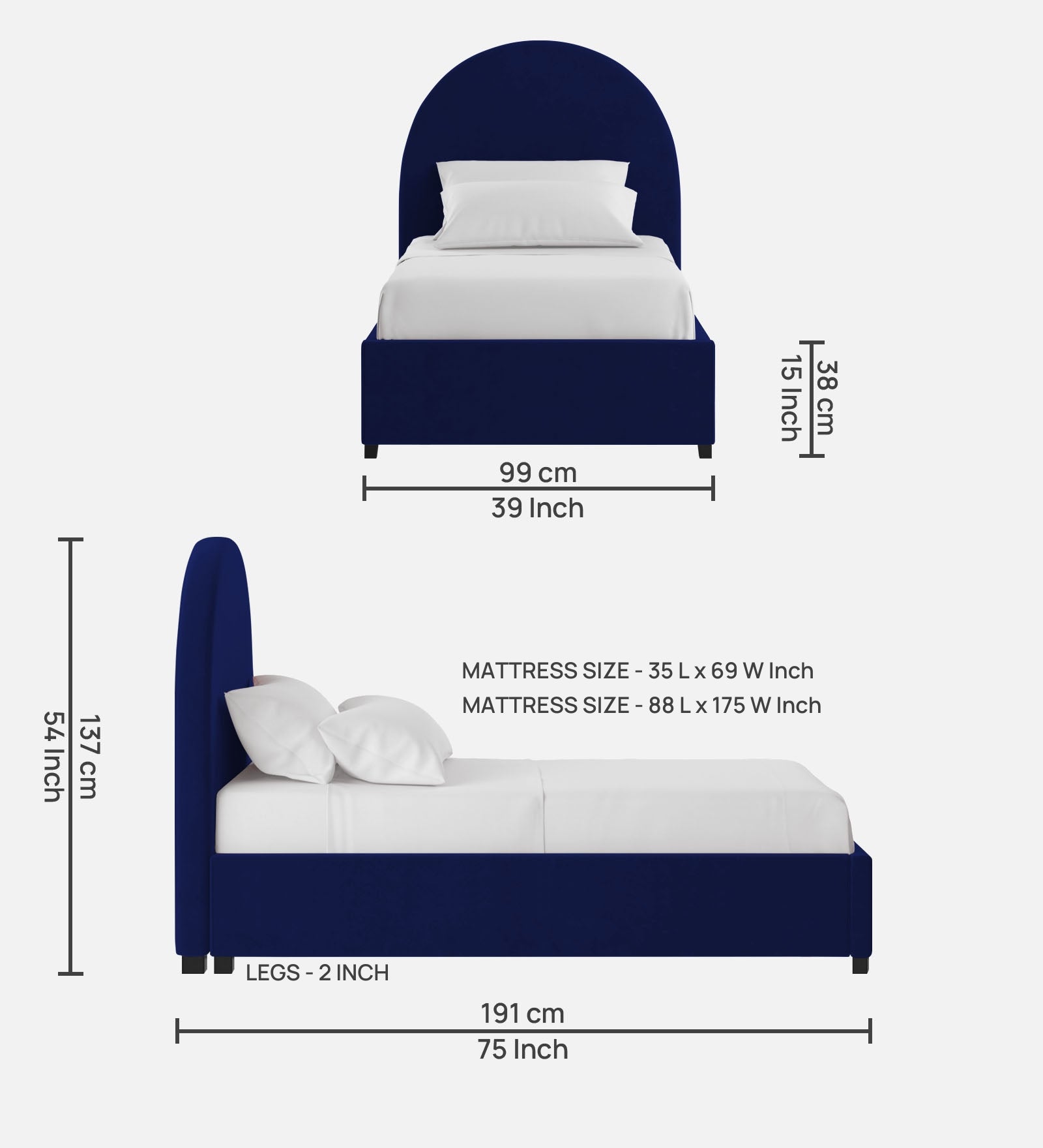 Maro Velvet Single Size Bed In Indigo Blue Colour - Febonic Living