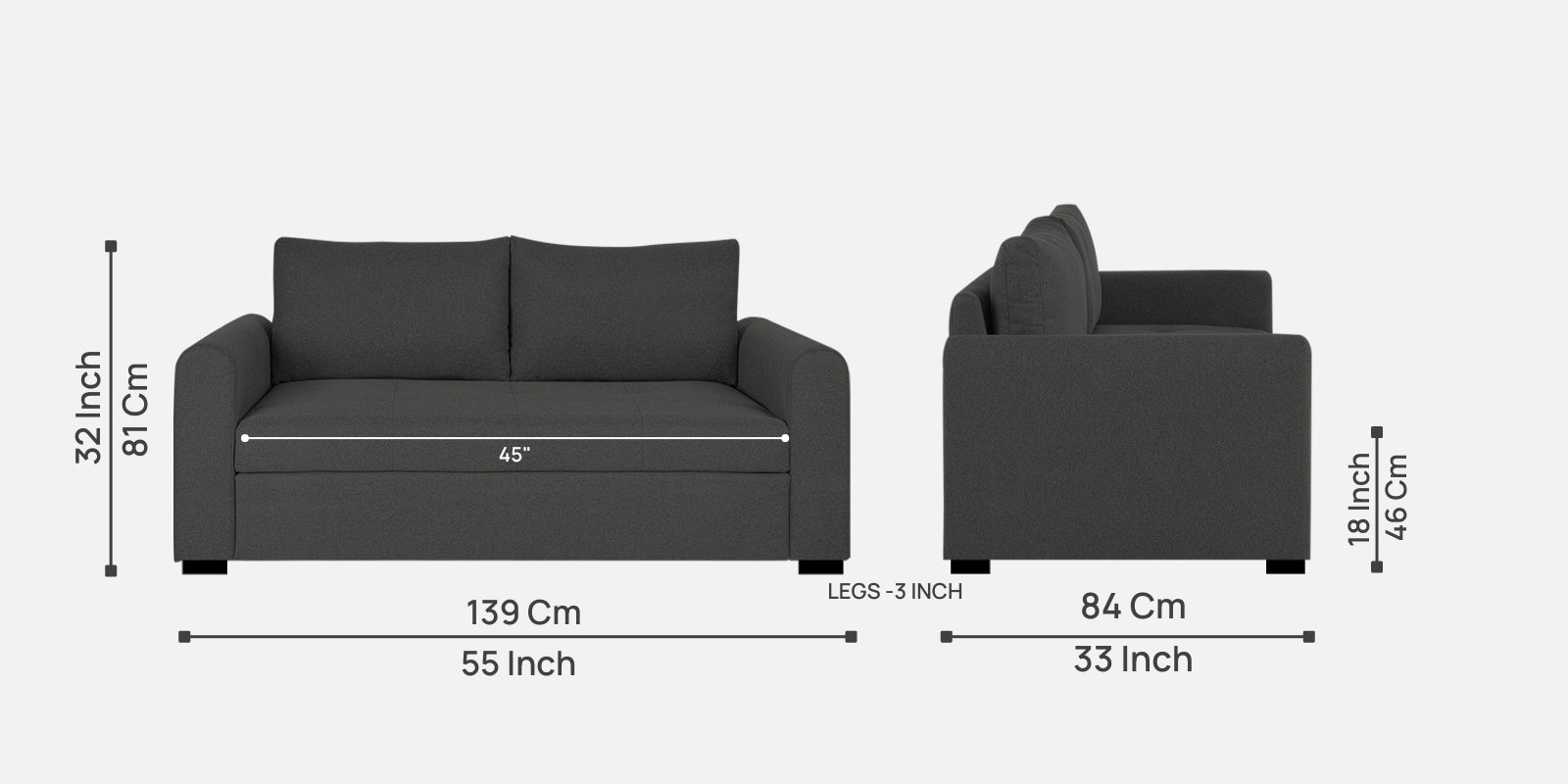 Sigma Fabric 2 Seater Sofa In Charcoal Grey Colour - Febonic Living