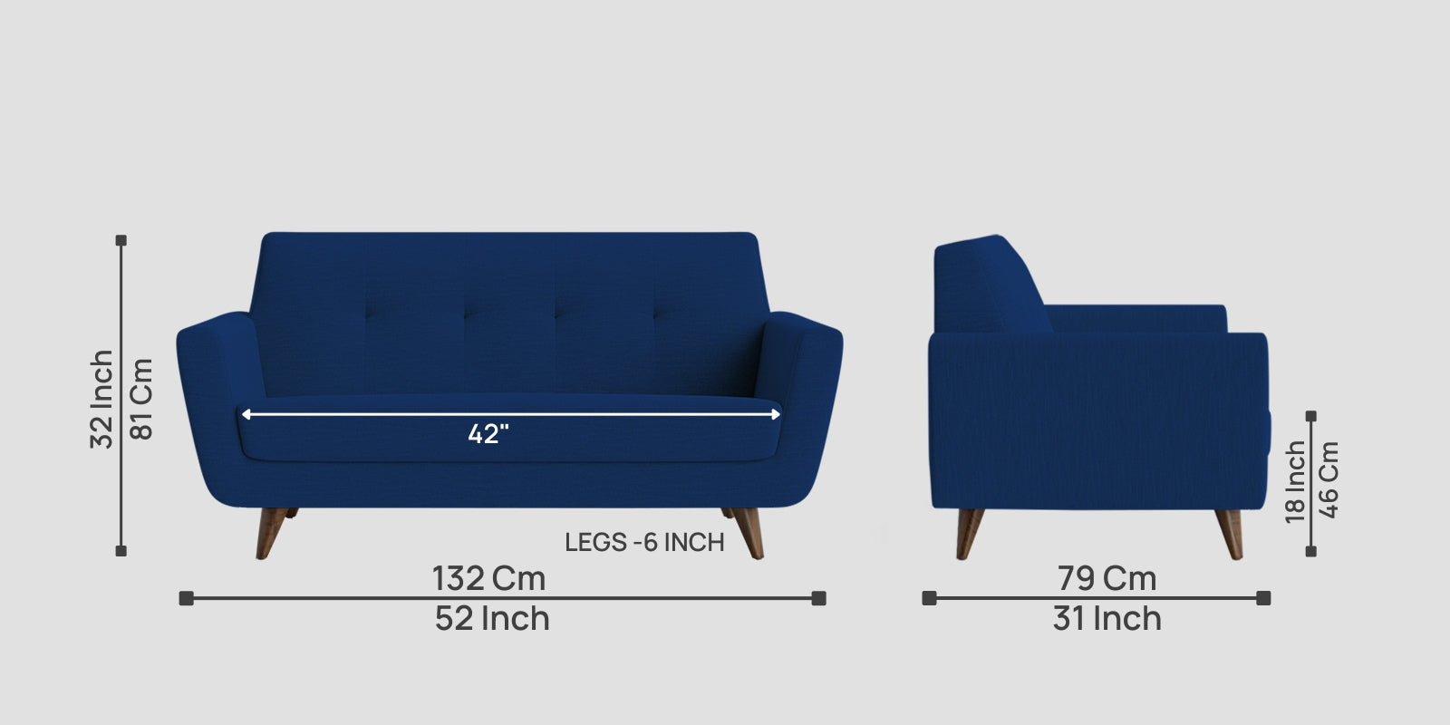 Jasmin Fabric 2 Seater Sofa In Royal Blue Colour - Febonic Living