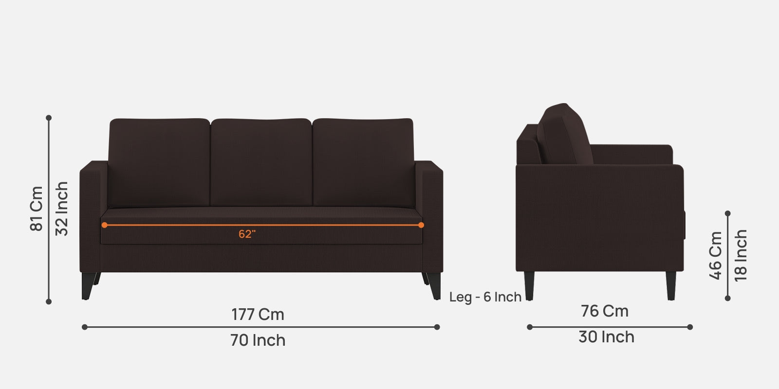 Nori Fabric 3 Seater Sofa In Dark Brown Colour - Febonic Living
