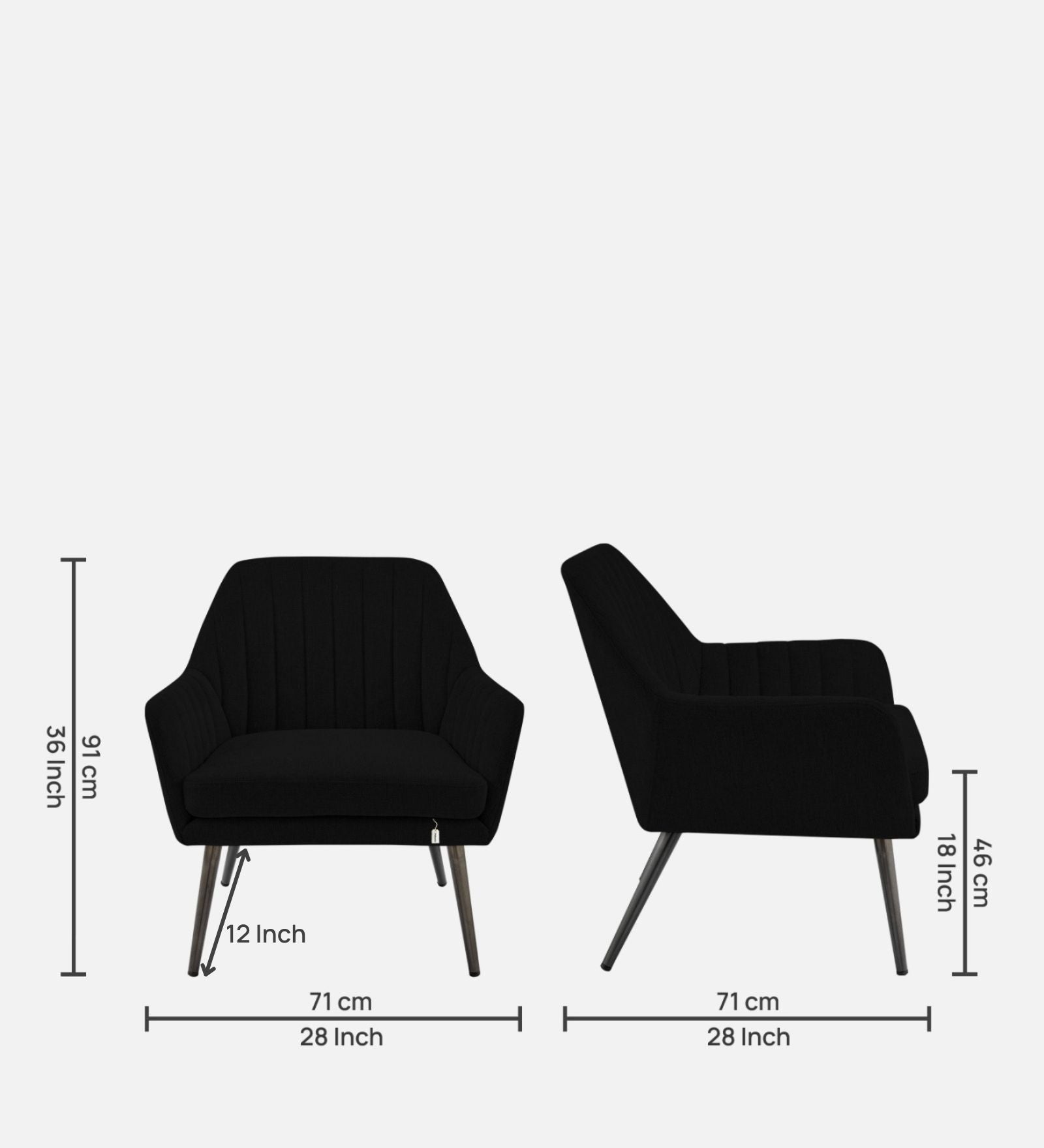 Bella Fabric Arm Chair In Zed Black Colour - Febonic Living