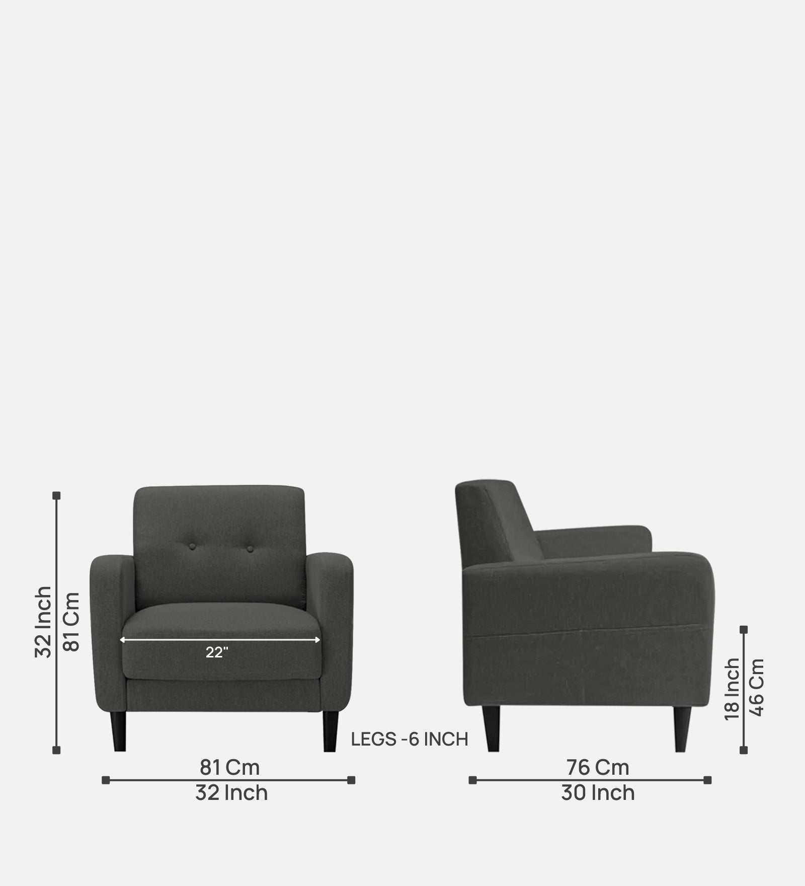 Marq Fabric 1 Seater Sofa In Charcoal Grey Colour - Febonic Living