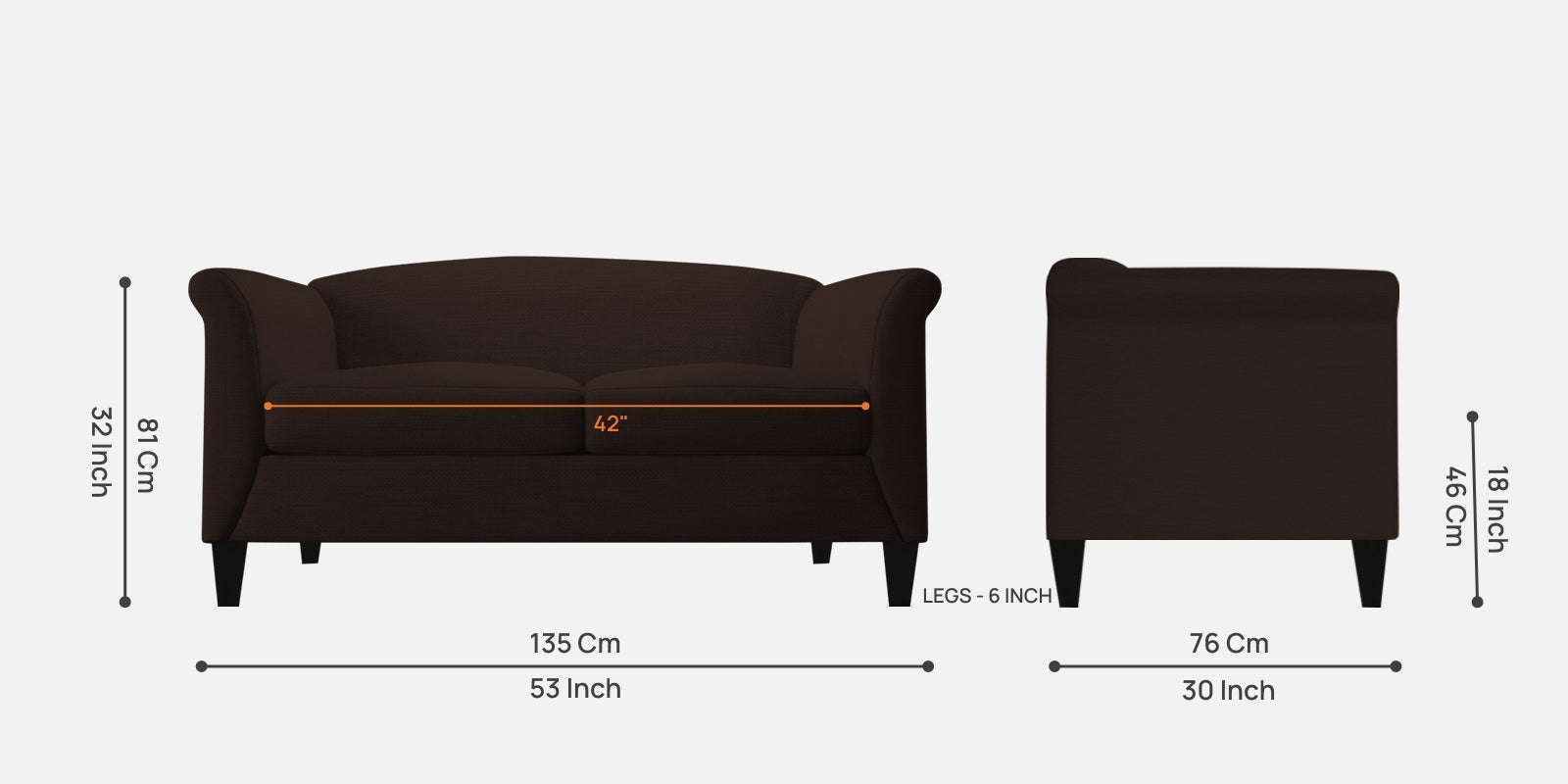 Kimber Fabric 2 Seater Sofa In Coffee Brown Colour - Febonic Living