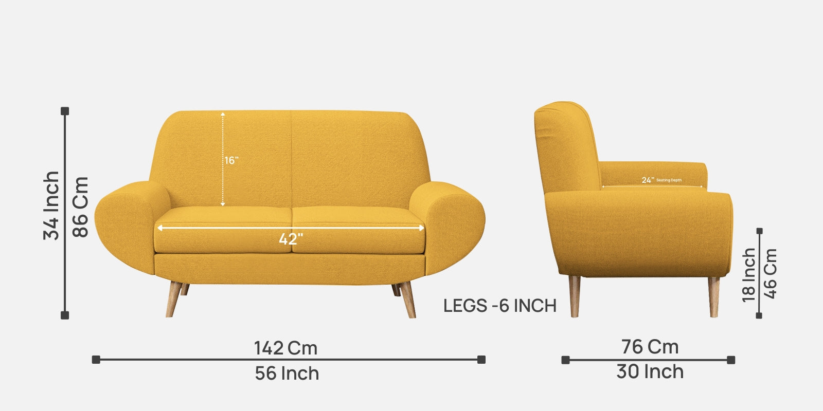 Jessy Fabric 2 Seater Sofa In Bold Yellow Colour - Febonic Living