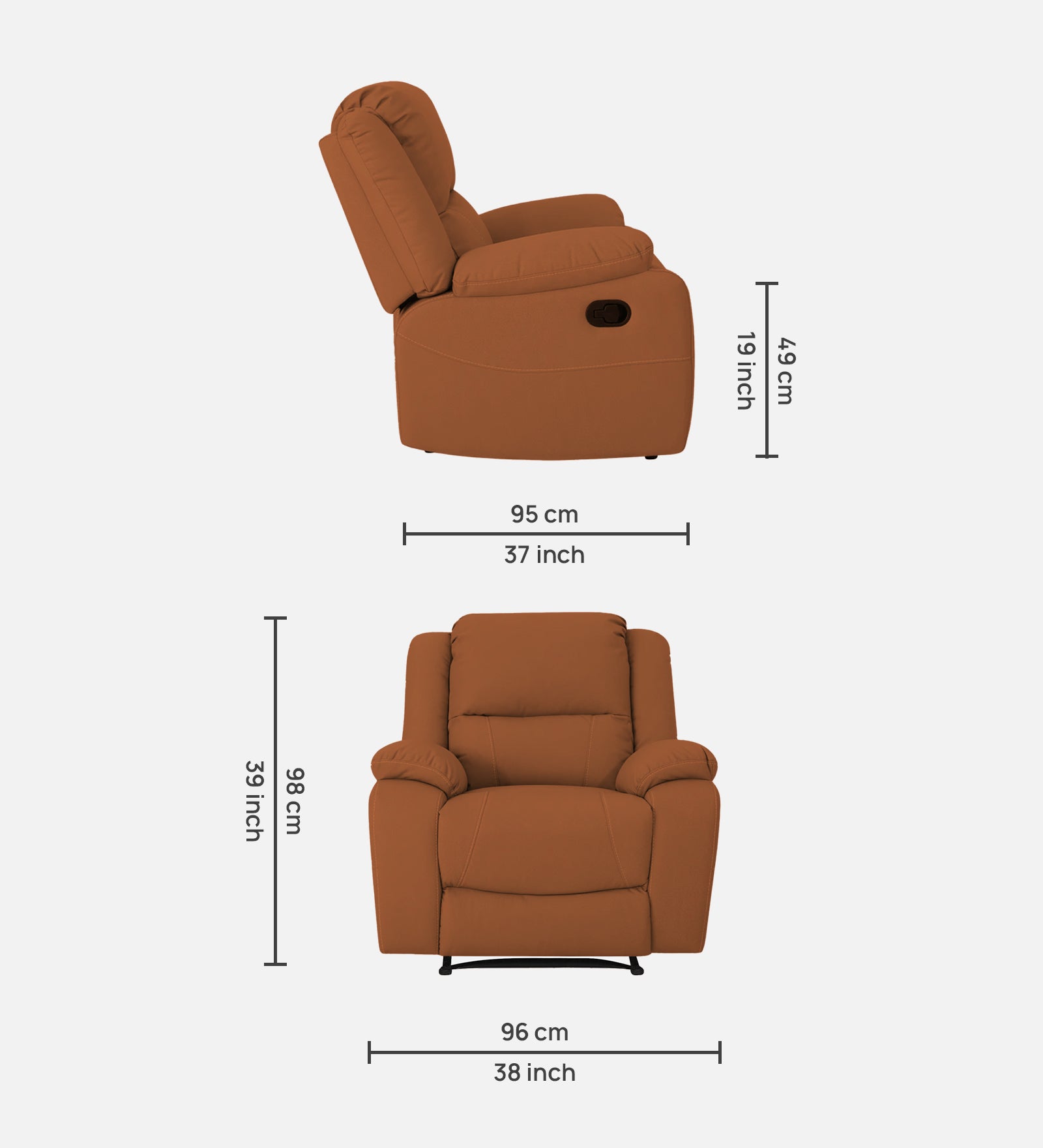 Adley Fabric 1 Seater Manual Recliner In Safforn Orange Colour - Febonic Living