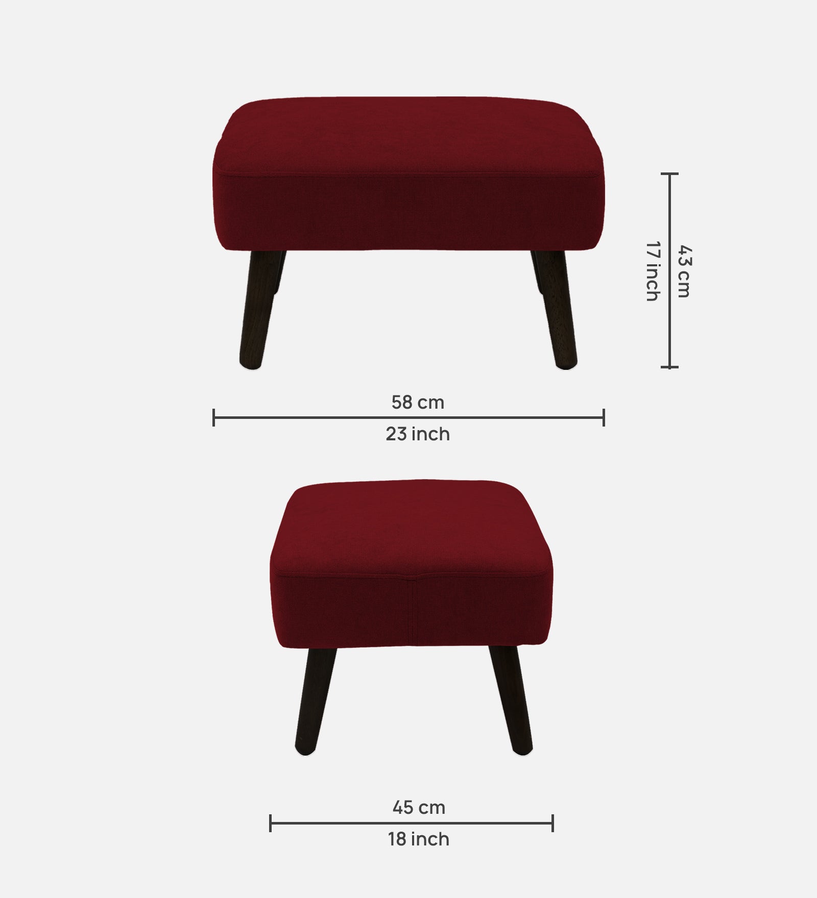 Luke Fabric Foot Stool In Blood Maroon Colour - Febonic Living