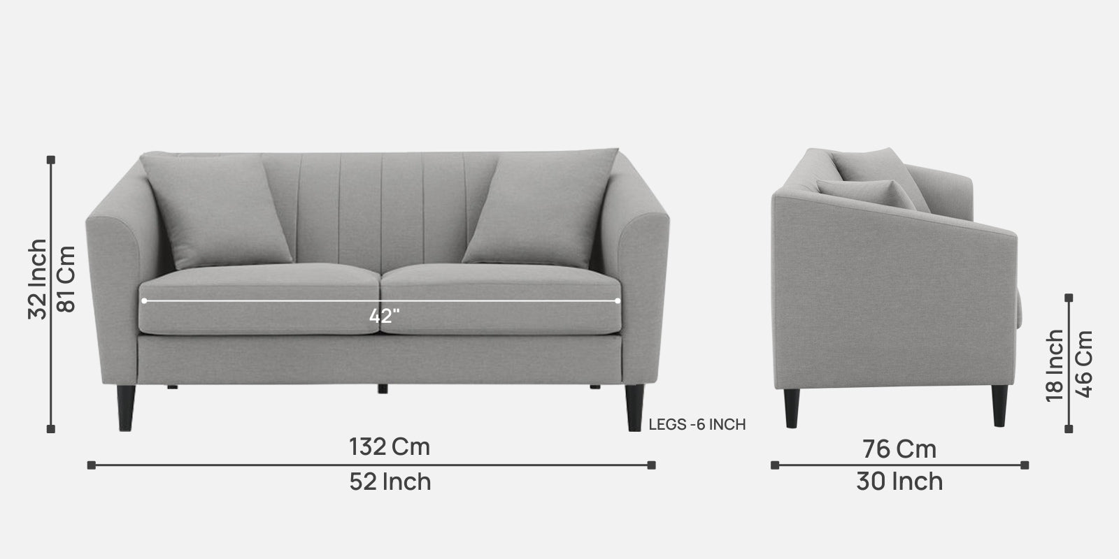 Polon Fabric 2 Seater Sofa In Silver Grey Colour - Febonic Living