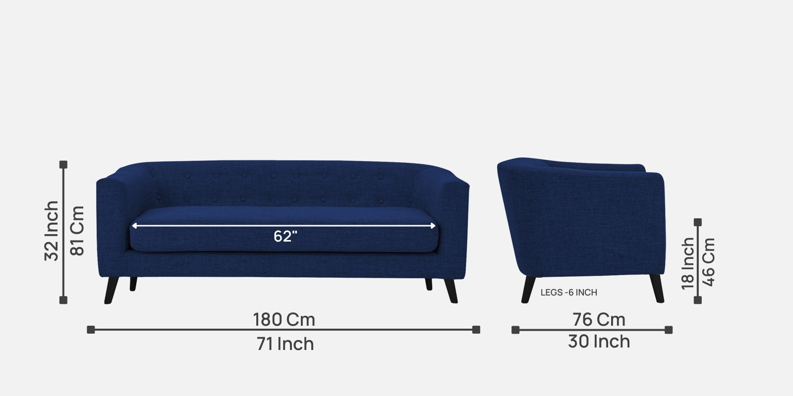 Casper Fabric 3 Seater Sofa In Royal Blue Colour - Febonic Living