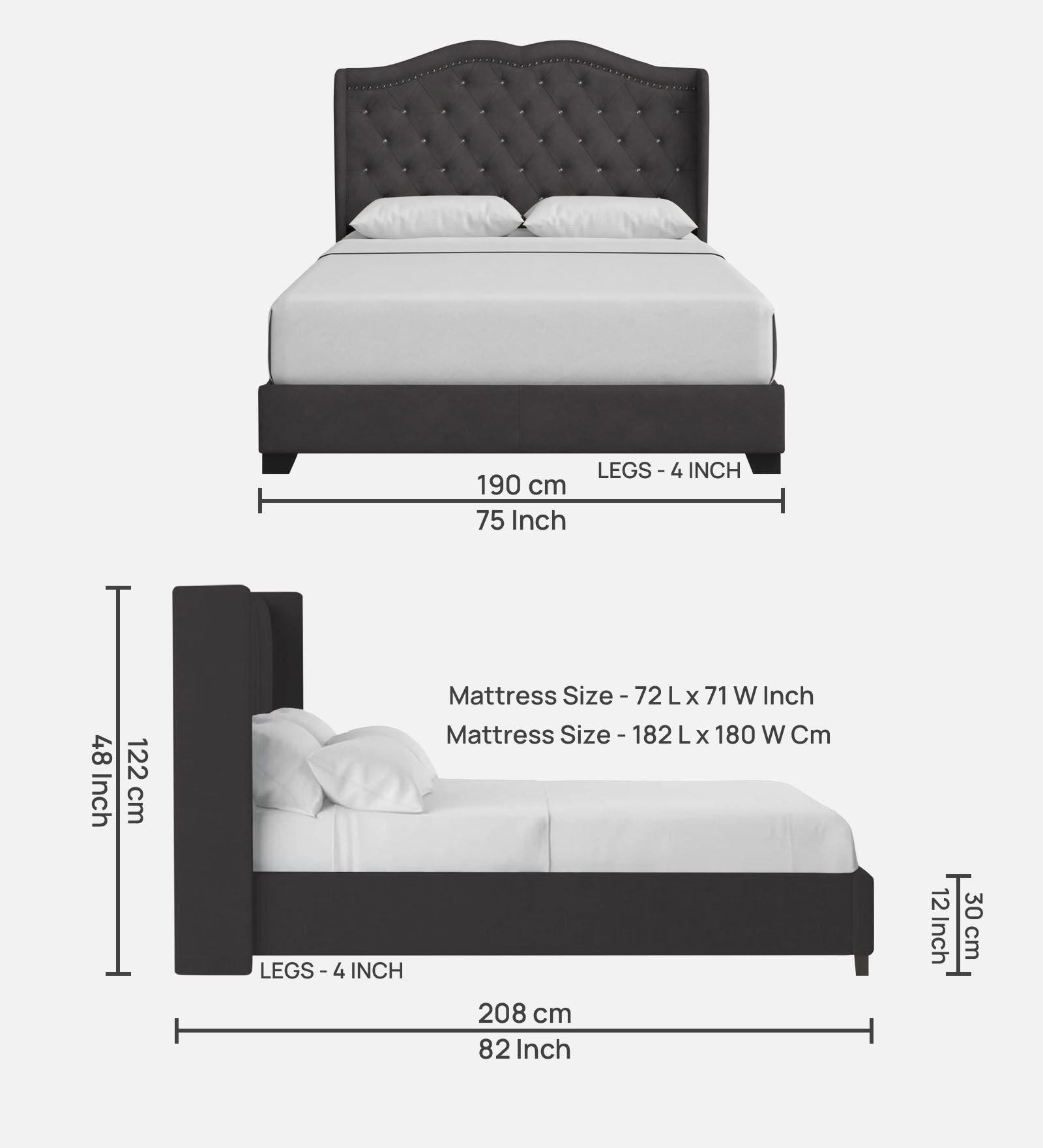 Blake Fabric King Size Bed in Maba Grey Colour - Febonic Living