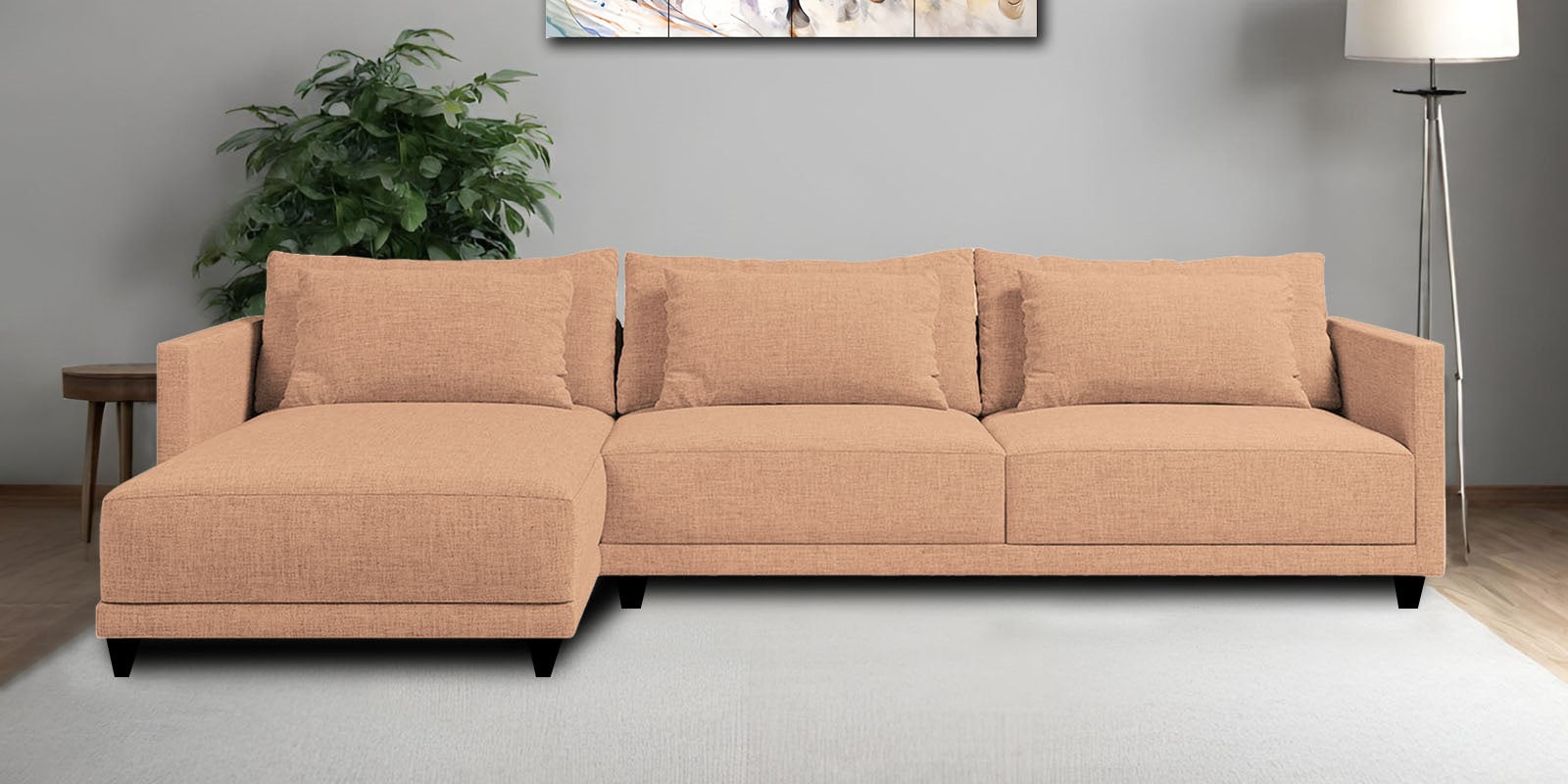 Kera Fabric RHS Sectional Sofa (3+Lounger) In Cosmic Beige Colour - Febonic Living