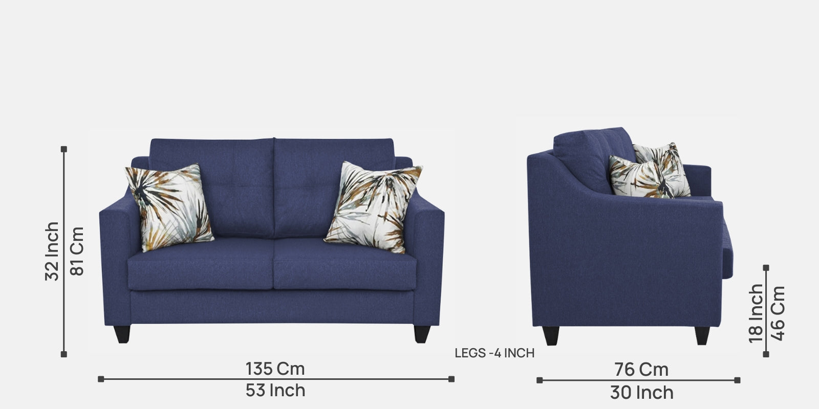 Welly Fabric 2 Seater Sofa In Slate Blue Colour - Febonic Living