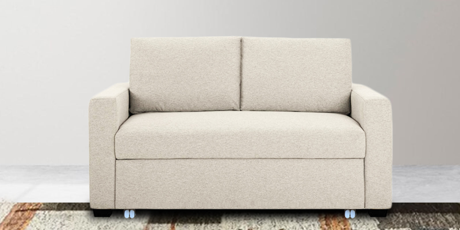 Lobby Fabric 2 Seater Pull Out Sofa Cum Bed In Ivory Cream Colour - Febonic Living