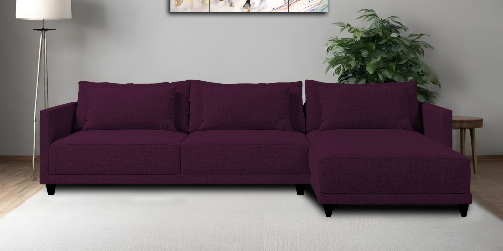 Kera Fabric LHS Sectional Sofa (3+Lounger) In Greek Purple Colour - Febonic Living