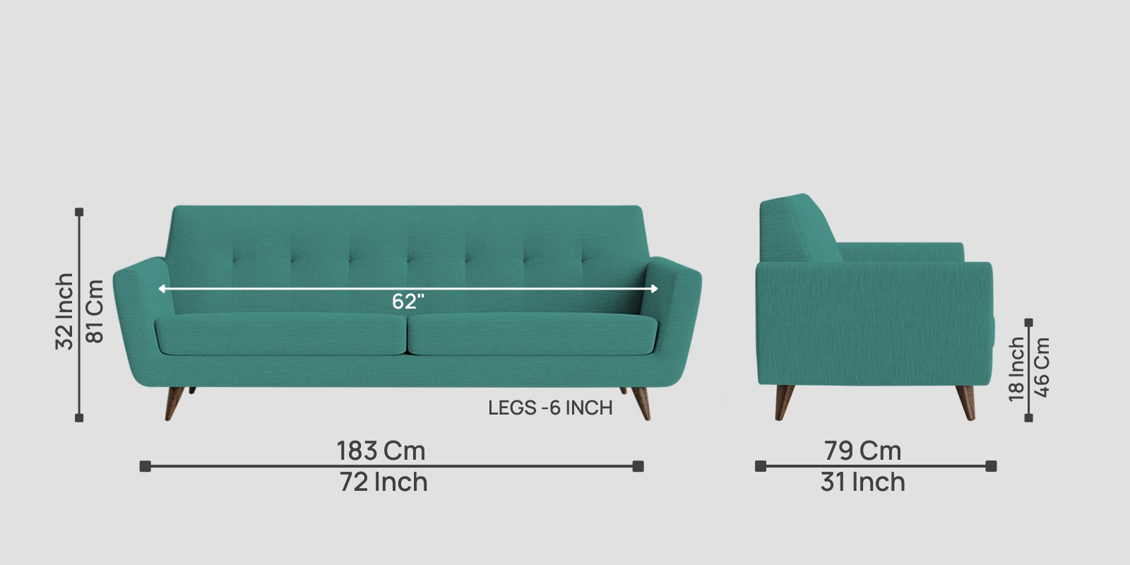 Jasmin Fabric 3 Seater Sofa In Sea Green Colour - Febonic Living