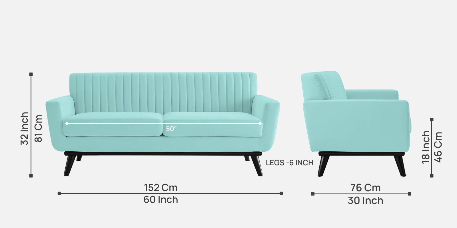 Tucker Velvet 2 Seater Sofa In Barmunda Aqua Colour - Febonic Living