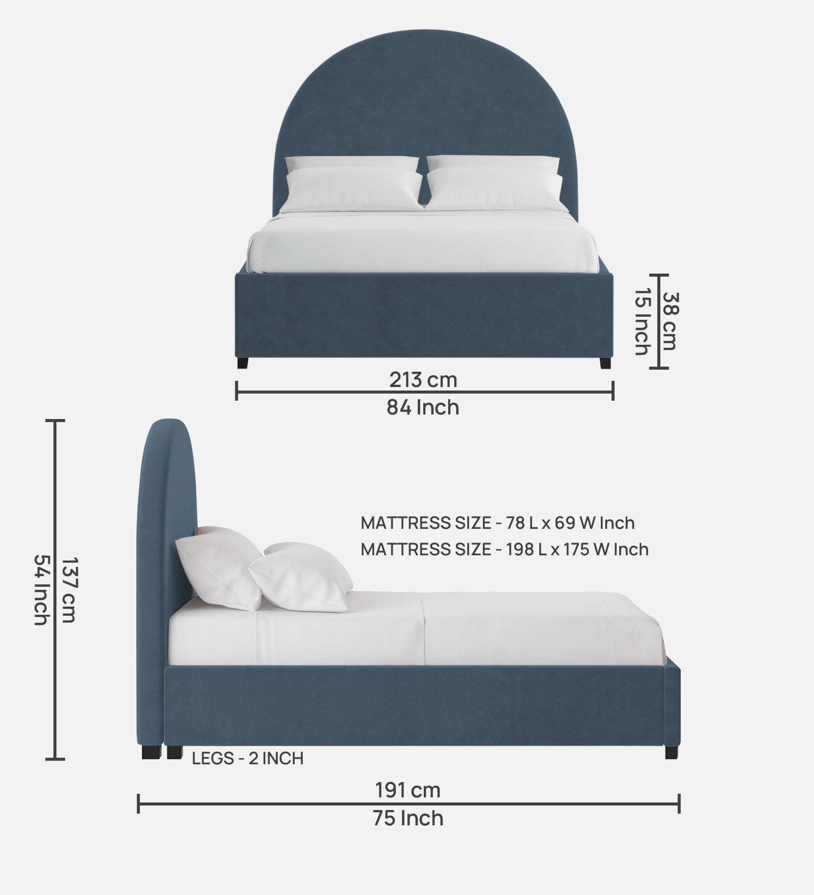 Maro Velvet King Size Bed In Oxford Blue Colour - Febonic Living