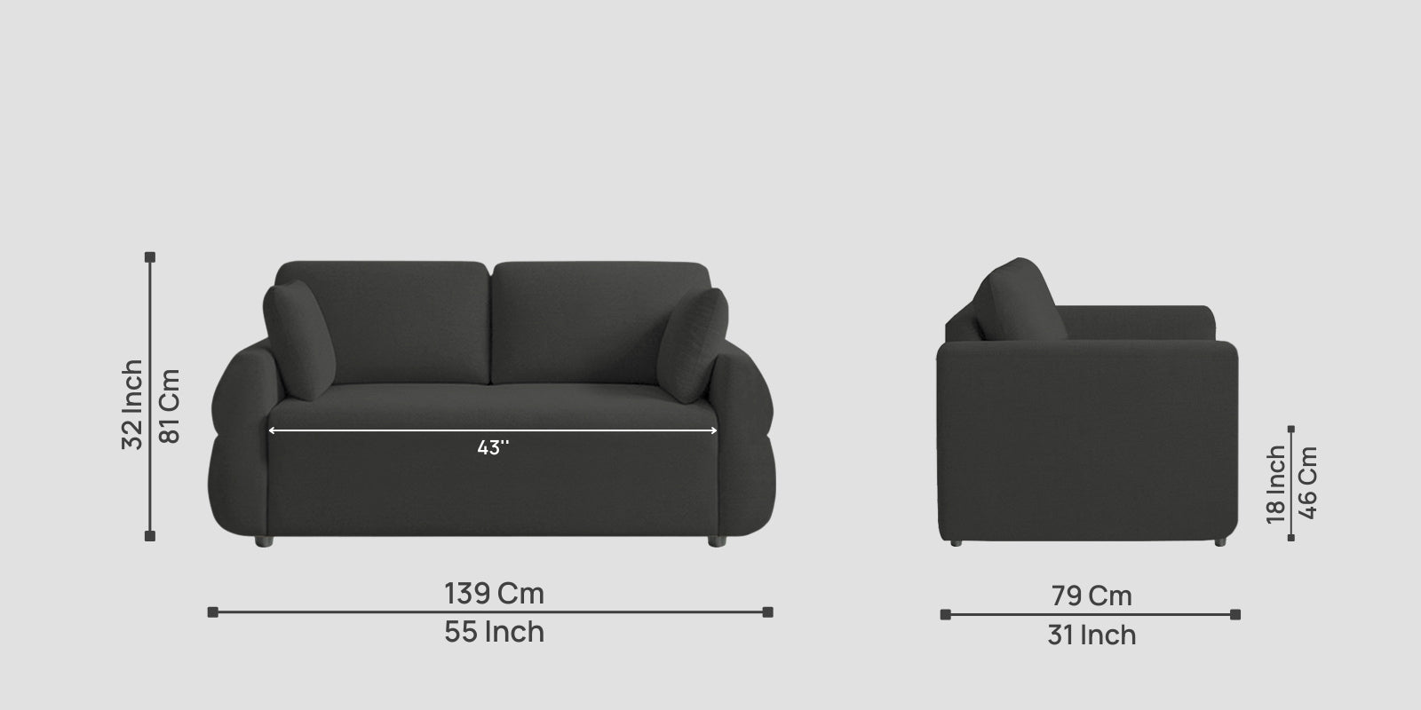 Jack Fabric 2 Seater Sofa In Charcoal Grey Colour - Febonic Living