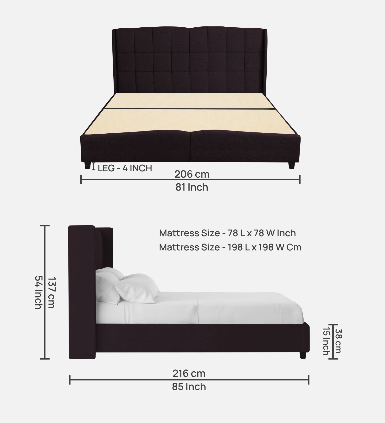 Jovi Velvet King Size Bed In Dark Brown Colour