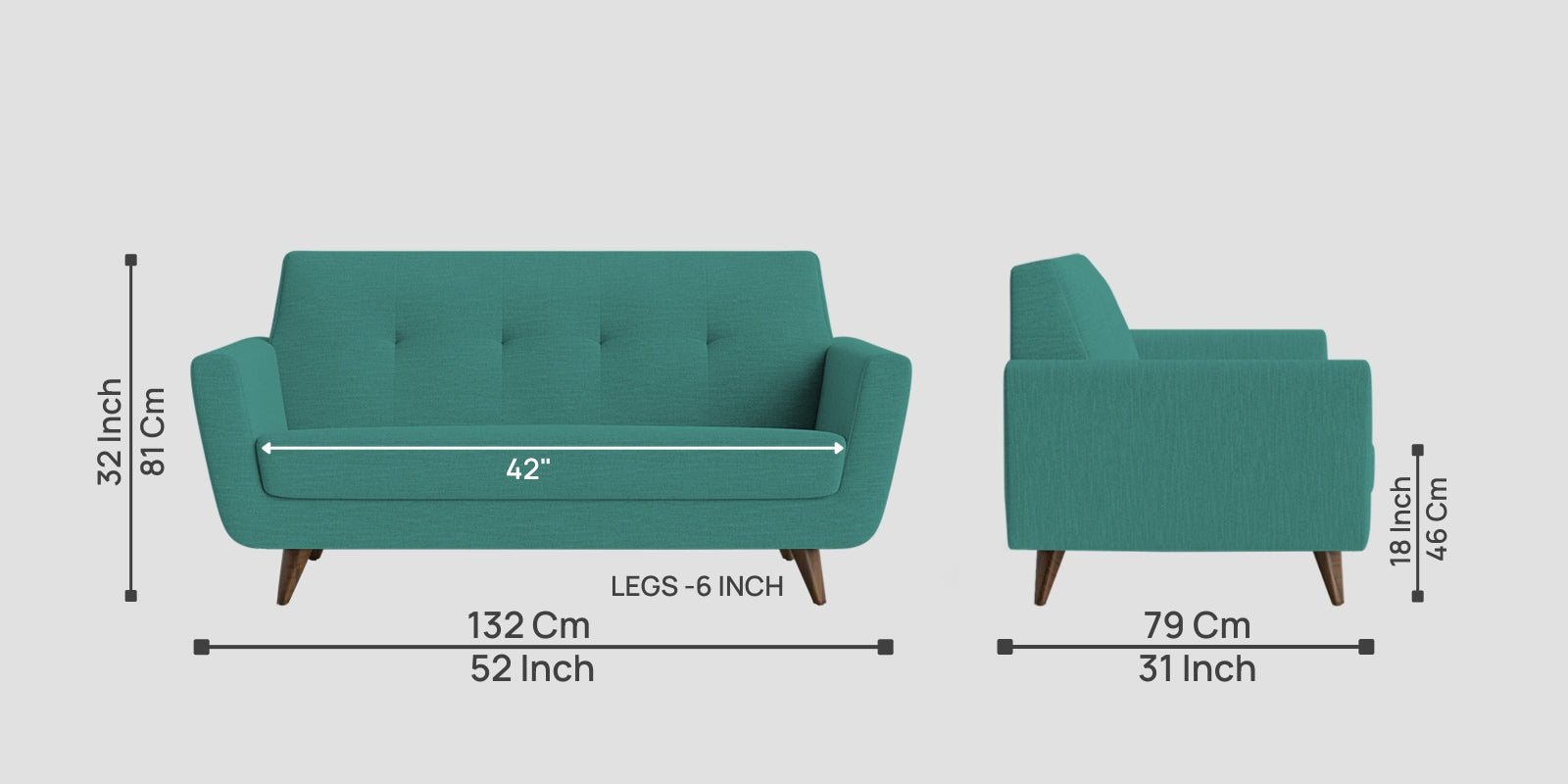 Jasmin Fabric 2 Seater Sofa In Sea Green Colour - Febonic Living