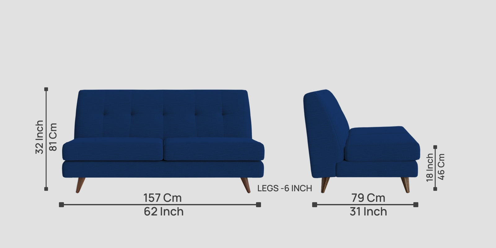 Jasmin Fabric 2 Seater Armless Sofa In Royal Blue Colour - Febonic Living