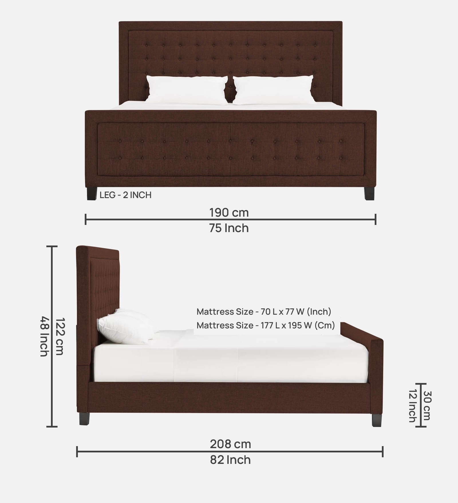 Kaster Fabric King Size Bed In Coffee Brown Colour - Febonic Living