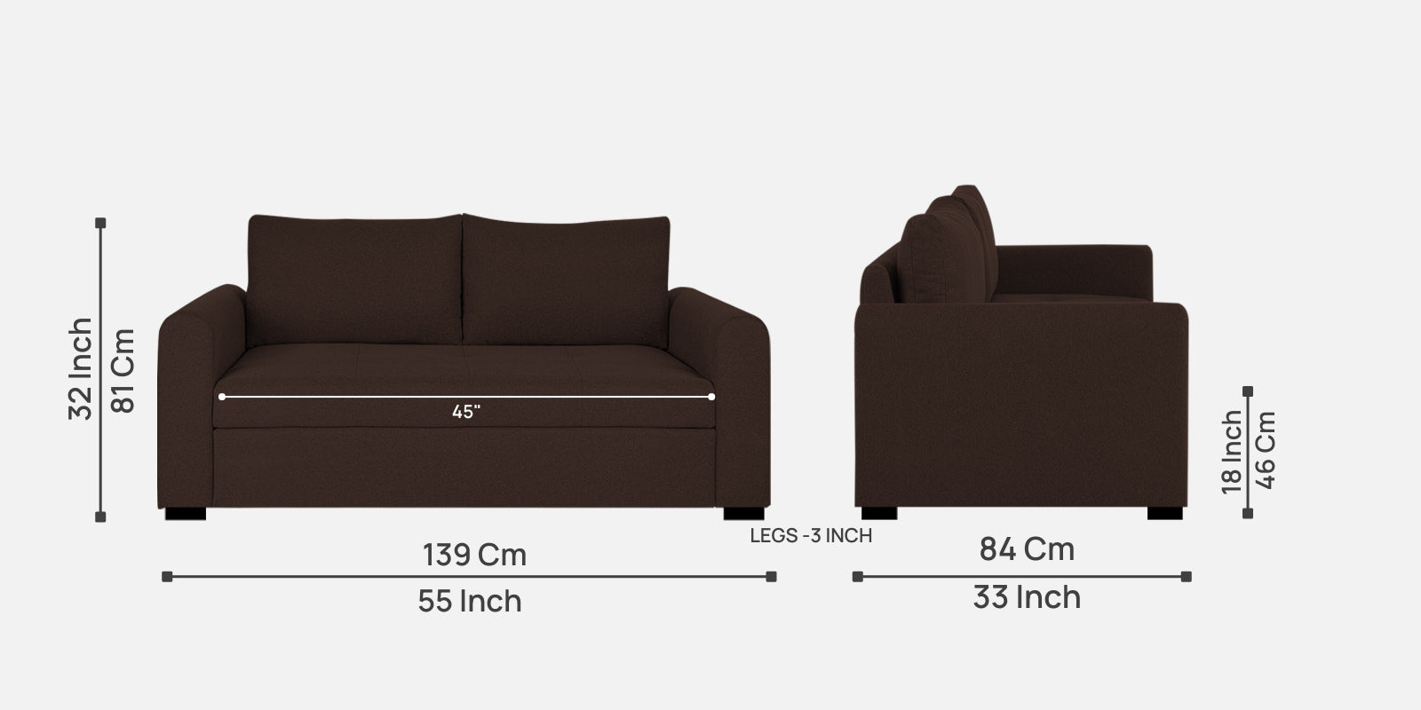 Sigma Fabric 2 Seater Sofa In Coffee Brown Colour - Febonic Living
