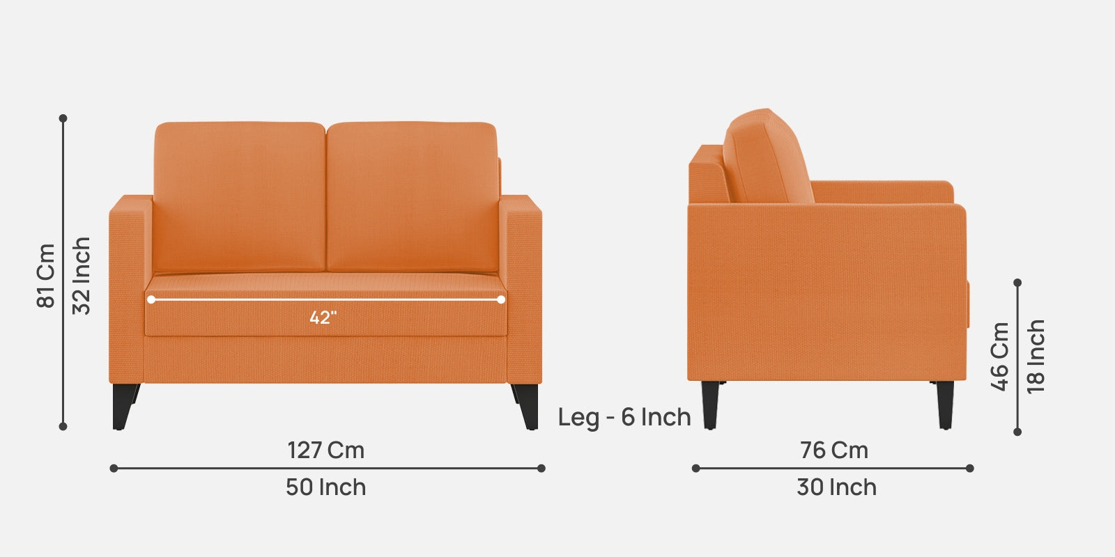 Nori Fabric 2 Seater Sofa In Dark Orange Colour - Febonic Living