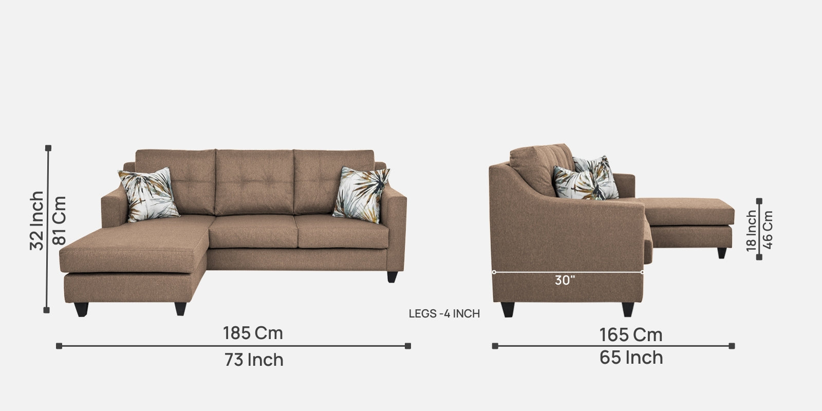 Welly Fabric RHS Sectional Sofa (2+Lounger) In Cookie Beige Colour - Febonic Living